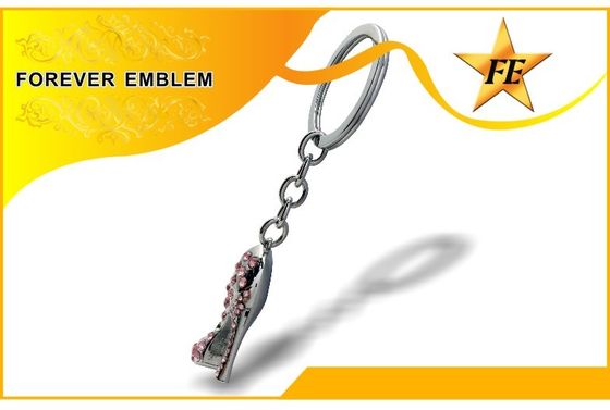 এড়িতোলা জুতো মেটাল প্রোমোশনাল Keychains কাঁচ সঙ্গে সিলভার