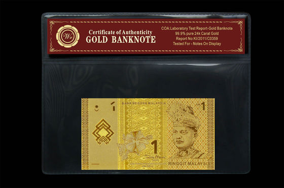 টকটকে নোট মালয়েশিয়া 1 রিংগিট প্লাস্টিক ধারক সঙ্গে 24k গোল্ড ব্যাংকনোট